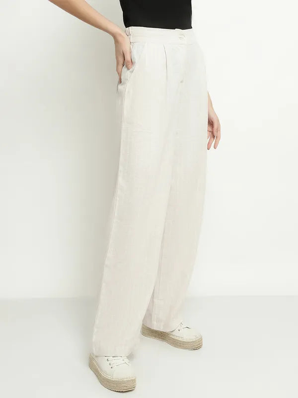 Mettle Women Striped Mid Raise Cotton Parallel Trousers