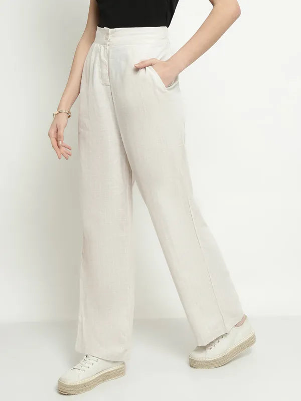 Mettle Women Striped Mid Raise Cotton Parallel Trousers