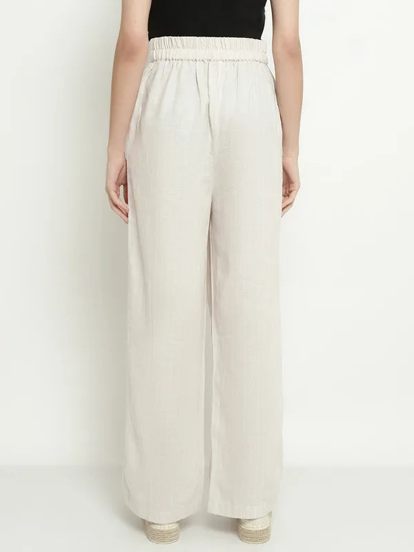 Mettle Women Striped Mid Raise Cotton Parallel Trousers