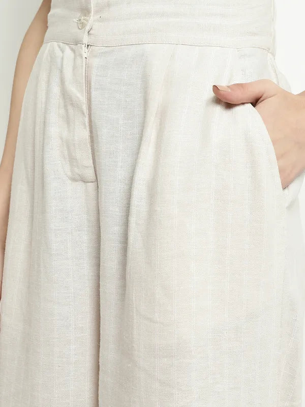 Mettle Women Striped Mid Raise Cotton Parallel Trousers