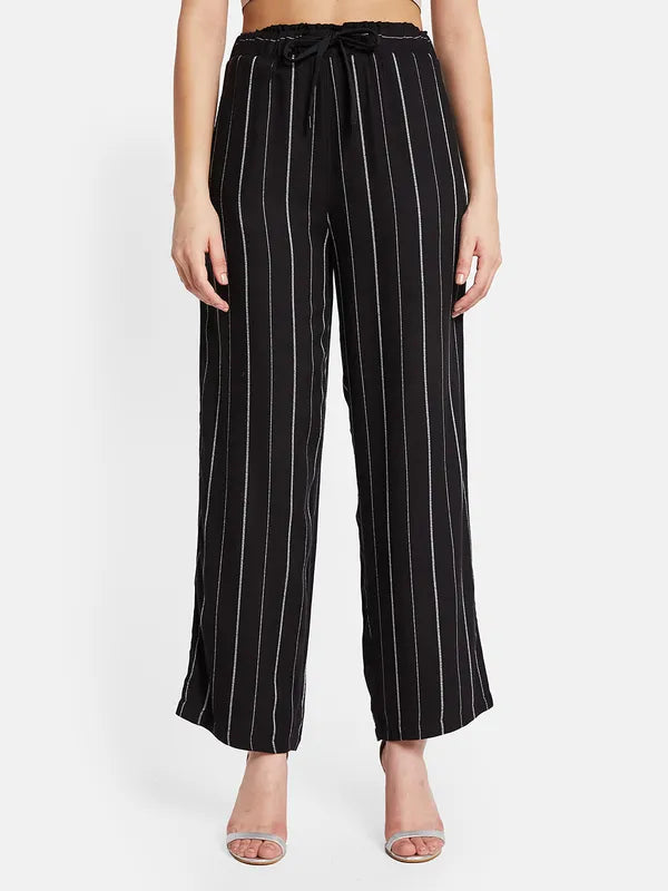 Mettle Women Striped Mid-Rise Cotton Trouser