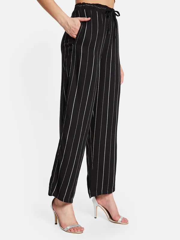 Mettle Women Striped Mid-Rise Cotton Trouser