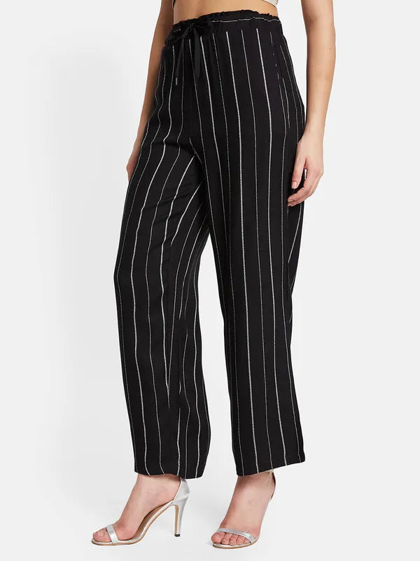 Mettle Women Striped Mid-Rise Cotton Trouser