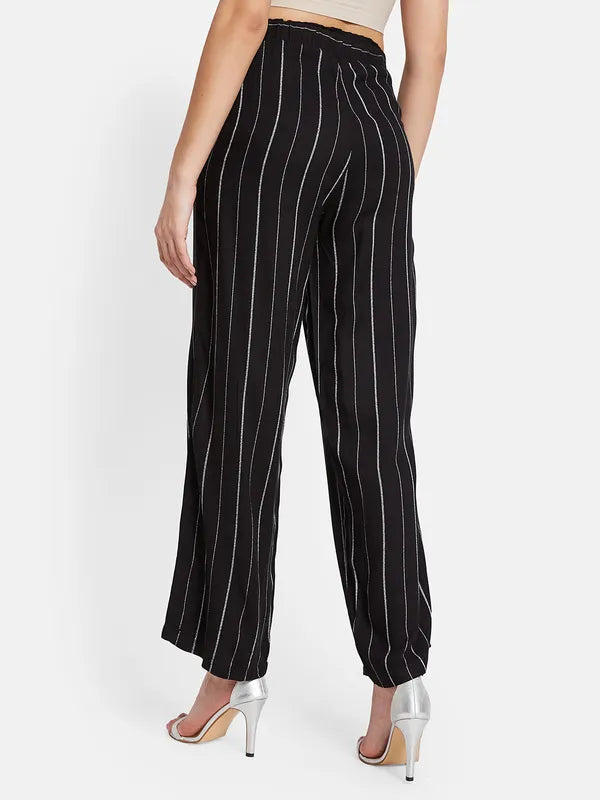 Mettle Women Striped Mid-Rise Cotton Trouser
