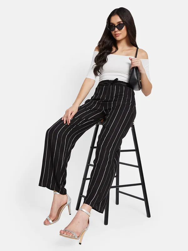Mettle Women Striped Mid-Rise Cotton Trouser