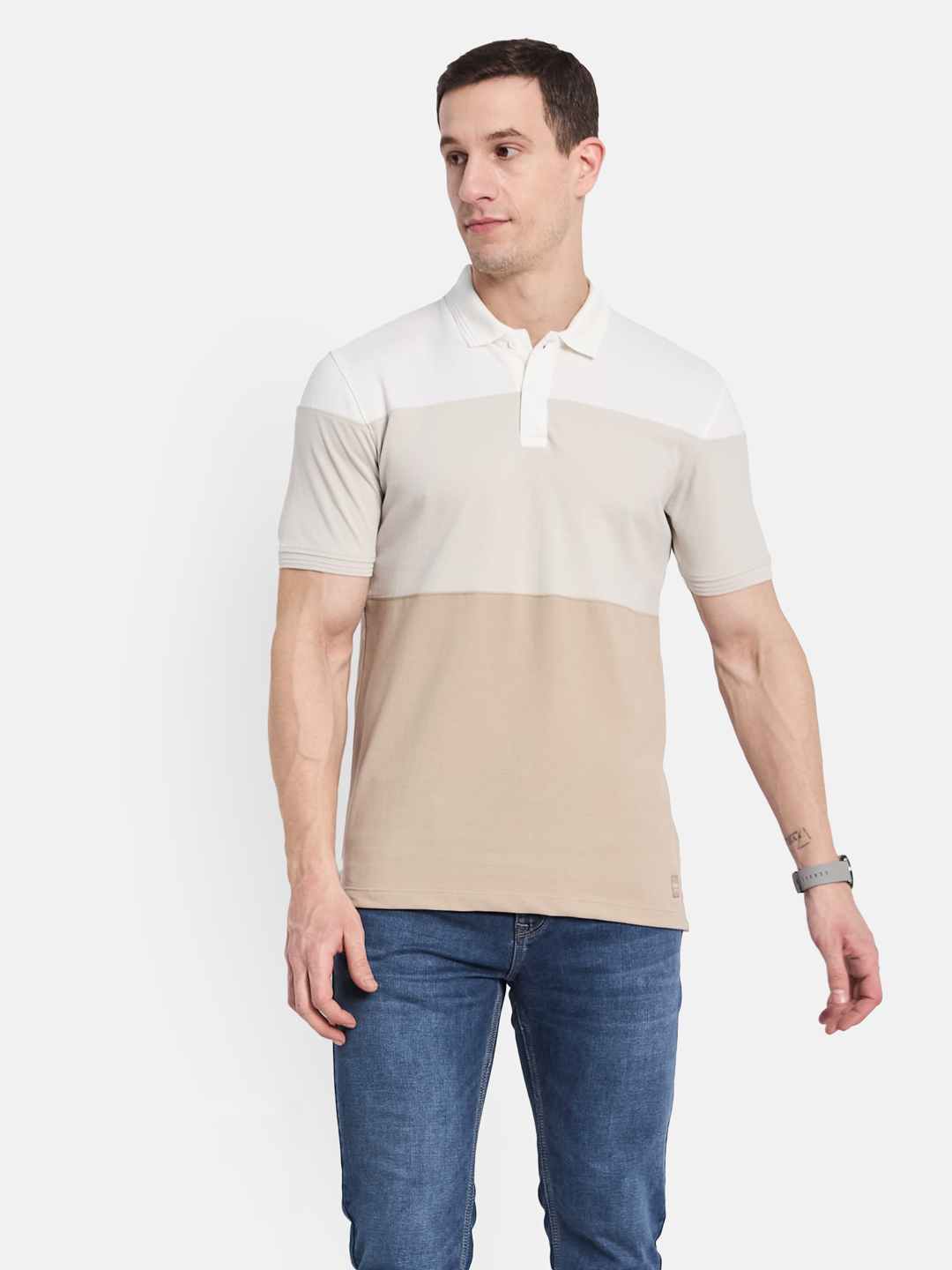 Octave Men Colourblocked Polo Collar T-shirt