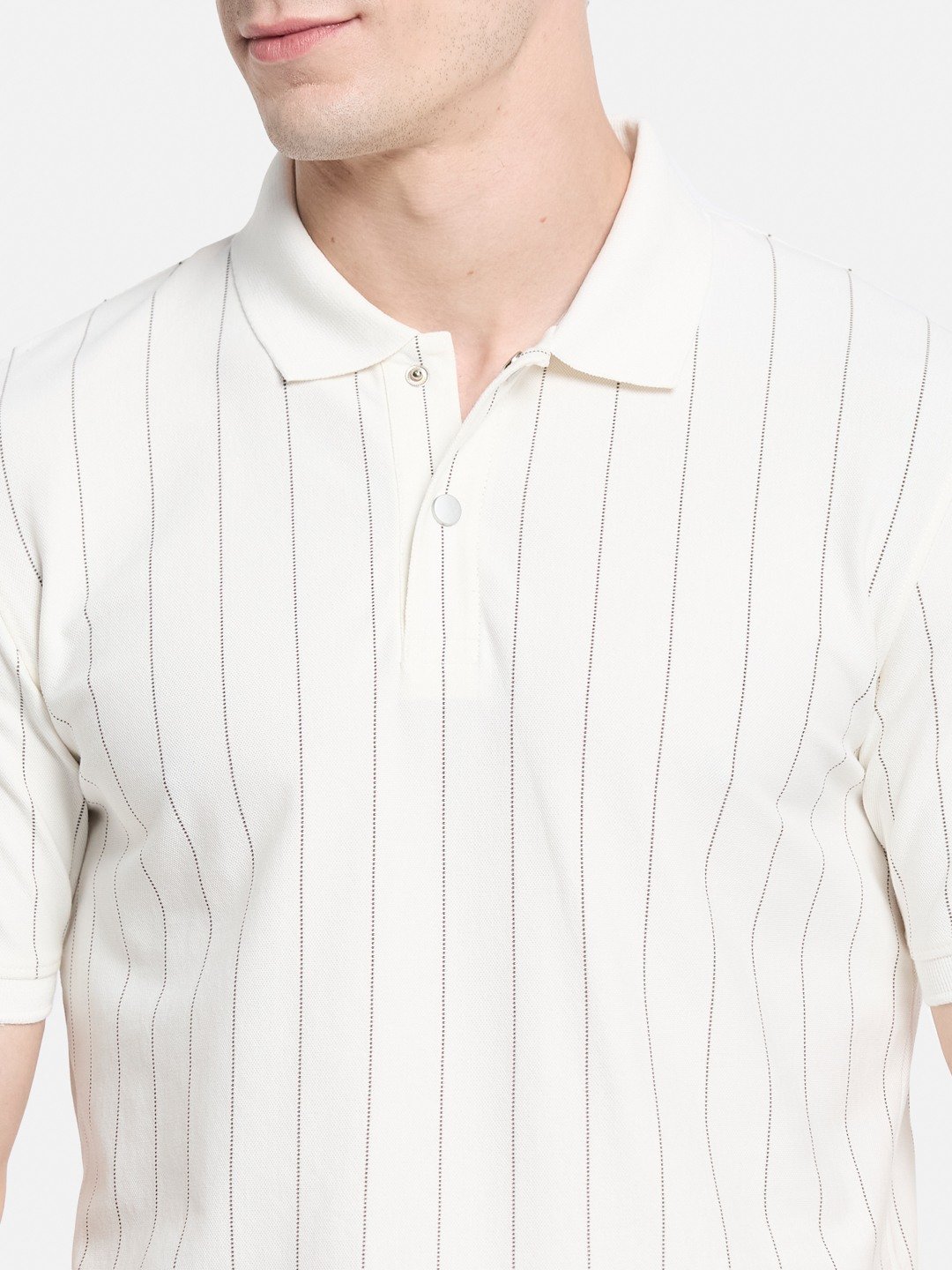 Octave Men Striped Polo Collar Cotton T-shirt
