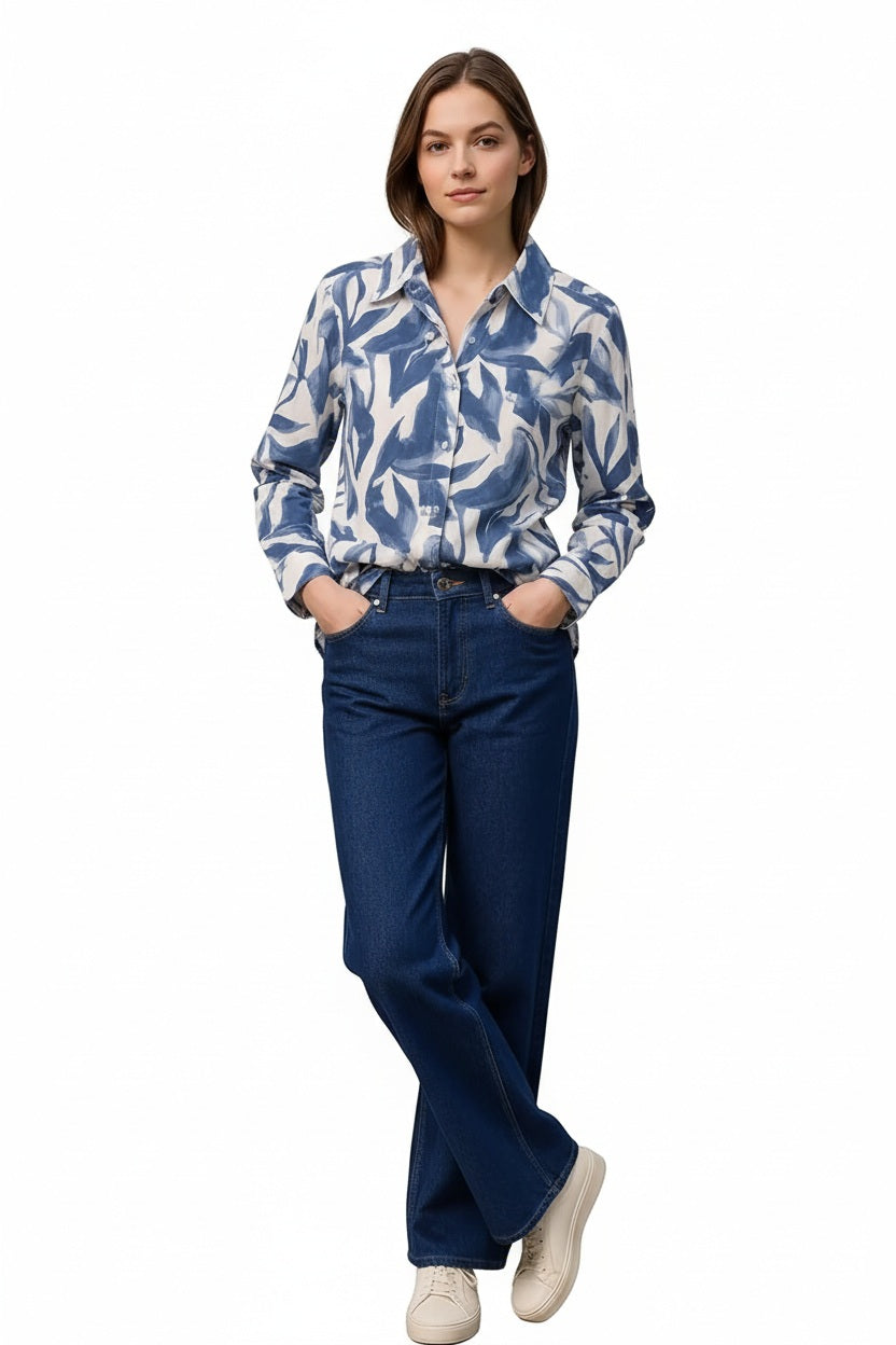 Women Floral Polo Neck Shirt