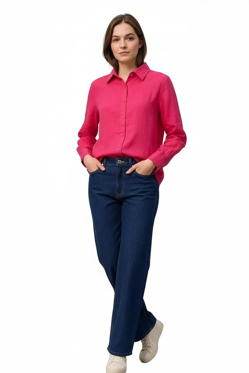Women Solid Polo Neck Shirt