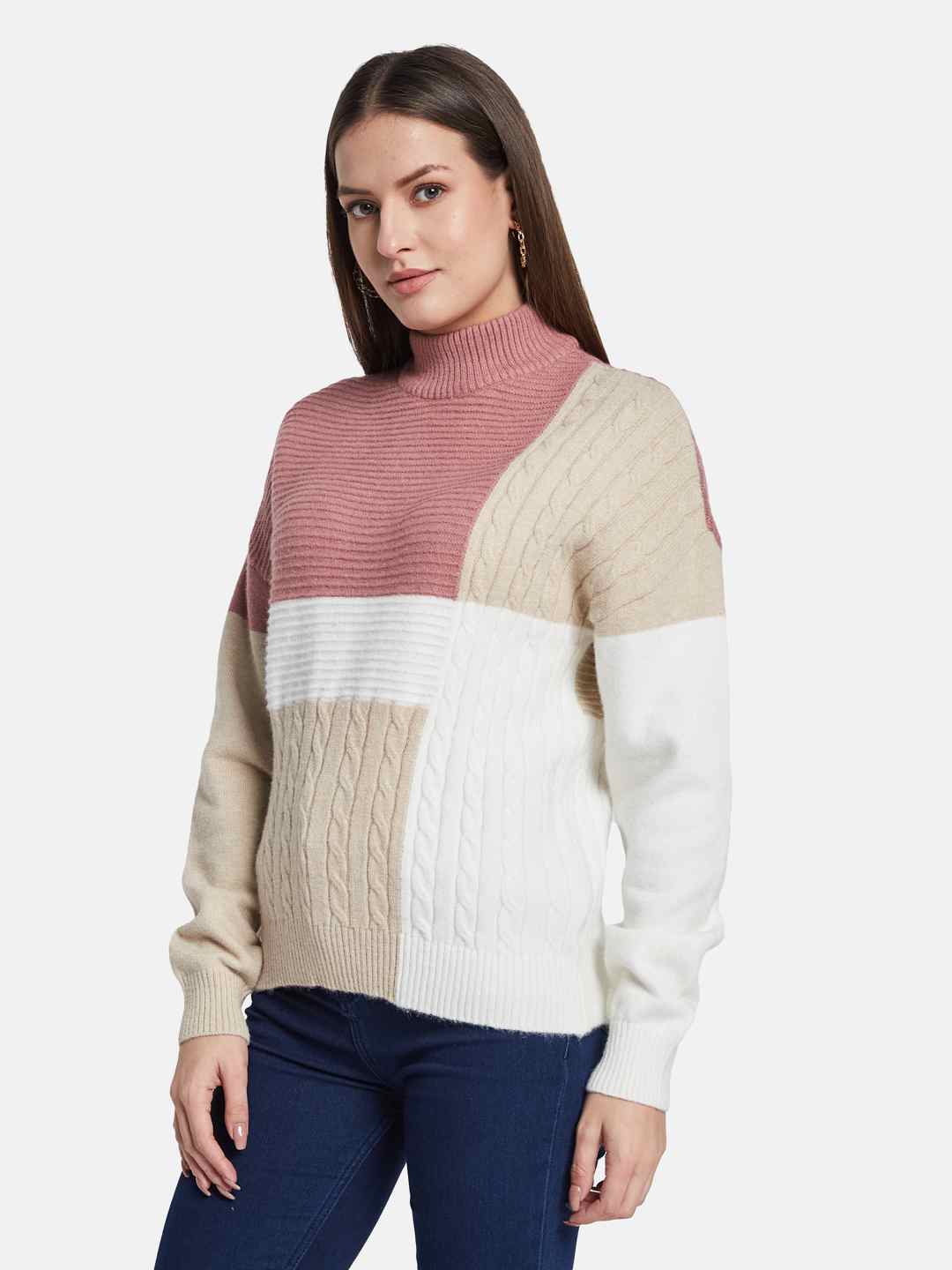 METTLE Women Colourblocked Pullover