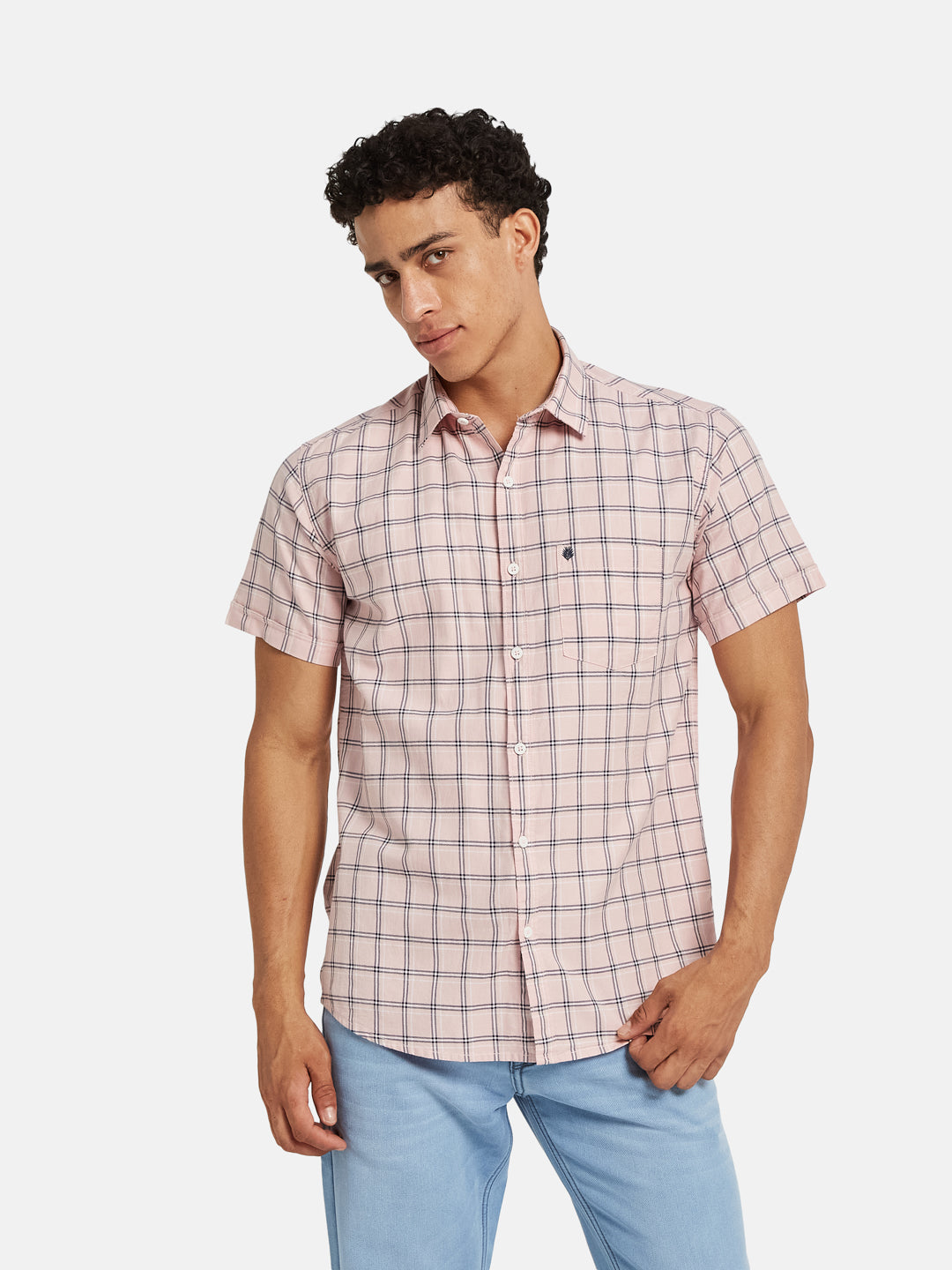 METTLE SS25 Checked Spread Collar Cotton Casual Shirt