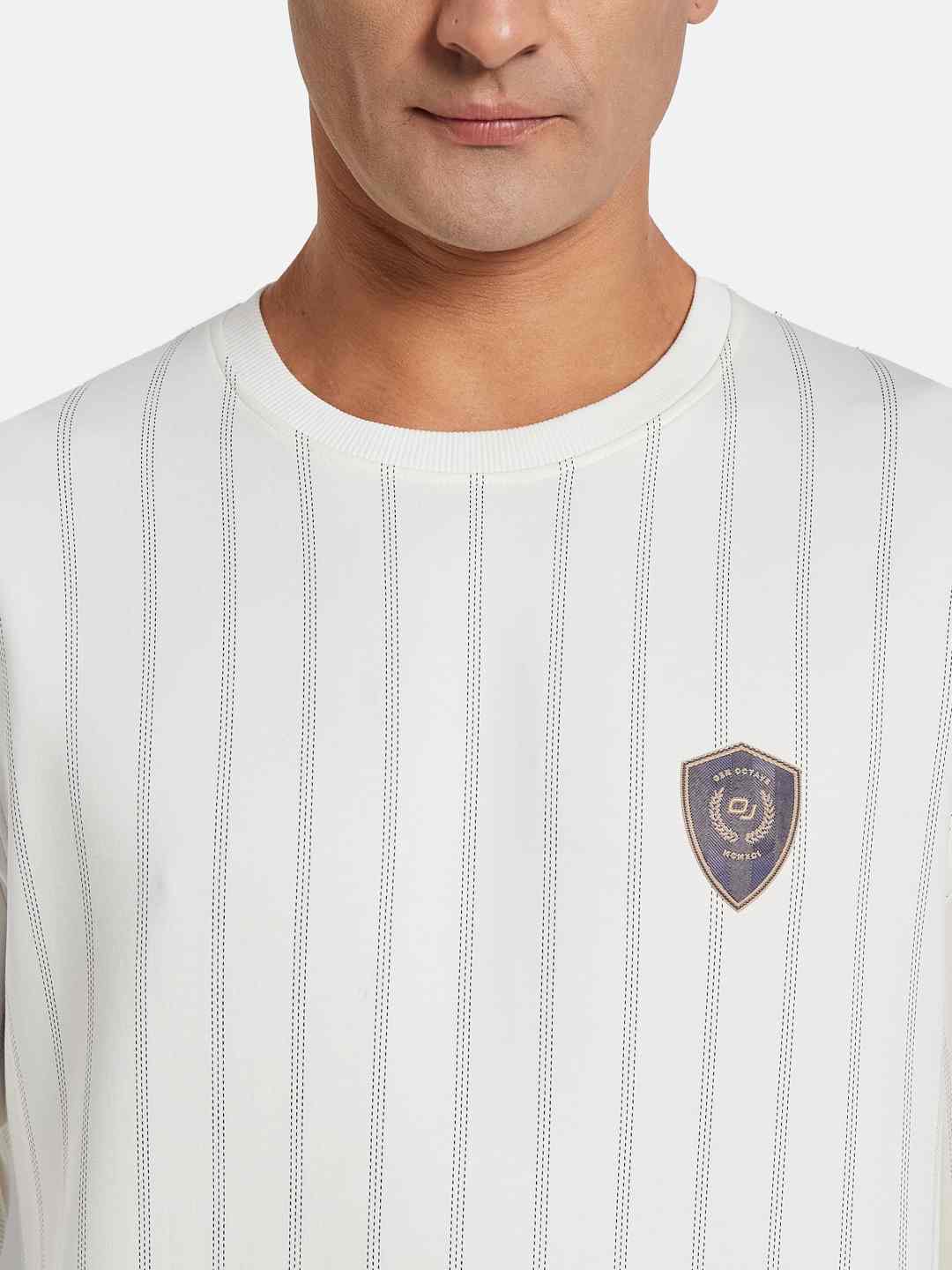 Octave Men Round Neck Striped Pullover Sweatshirt