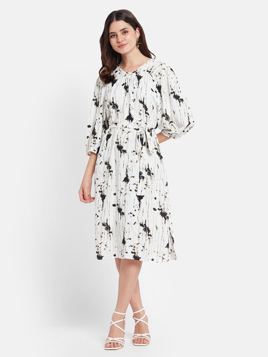 METTLE Women Print Fit & Flare Dress
