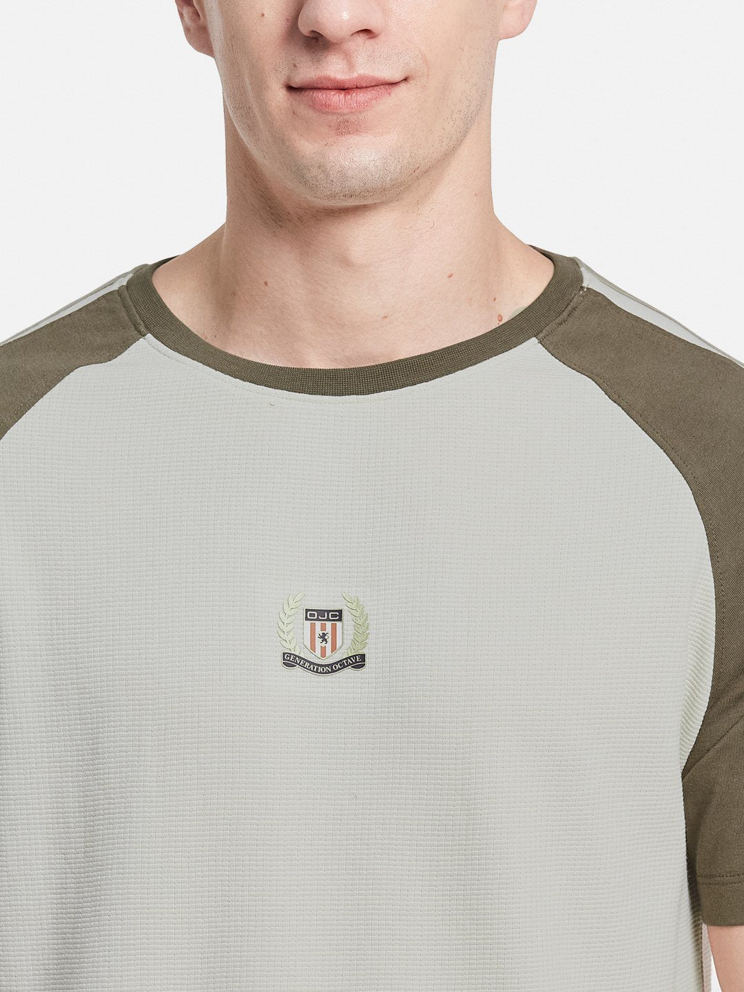 CUT N SEW ROUND NECK BOX KNIT T-SHIRT