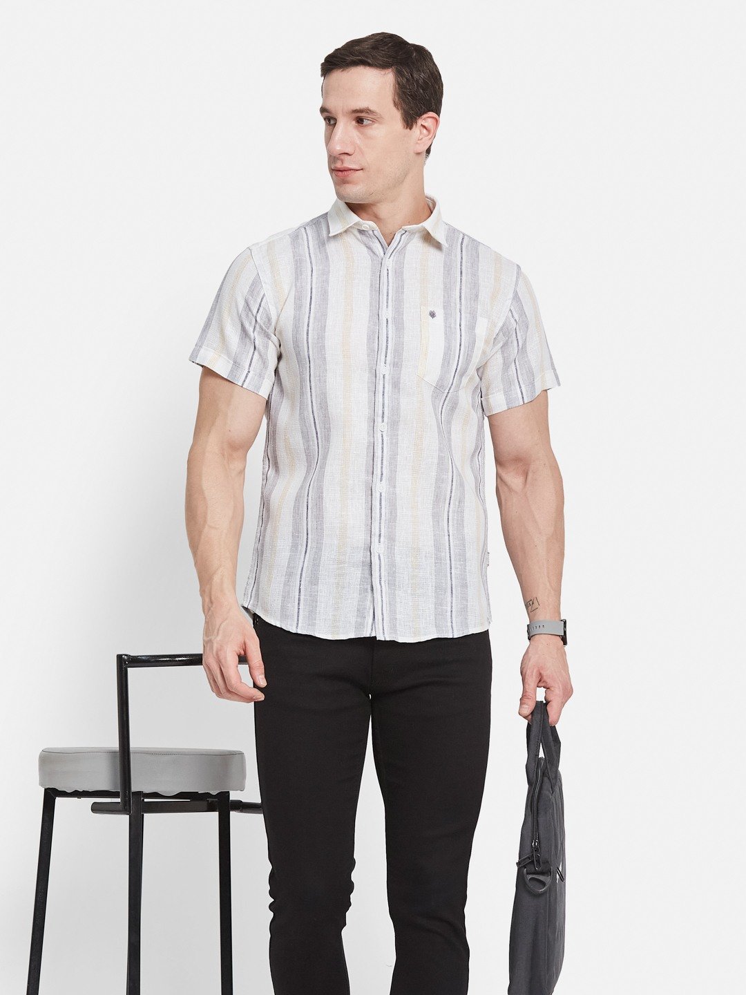 METTLE Men Multi Stripes Opaque Striped Casual Shirt