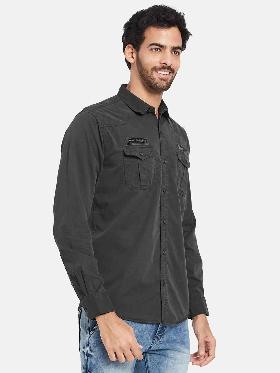 Mettle Spread Collar Long Sleeves Casual Cotton Shirt