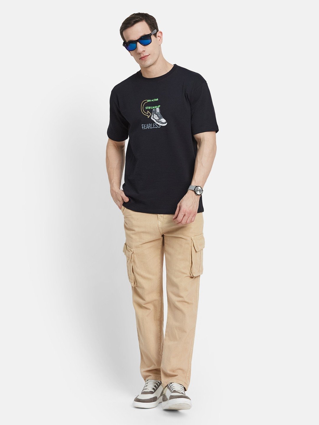 BACK PRINT ROUND NECK SEER SUCKER T-SHIRT