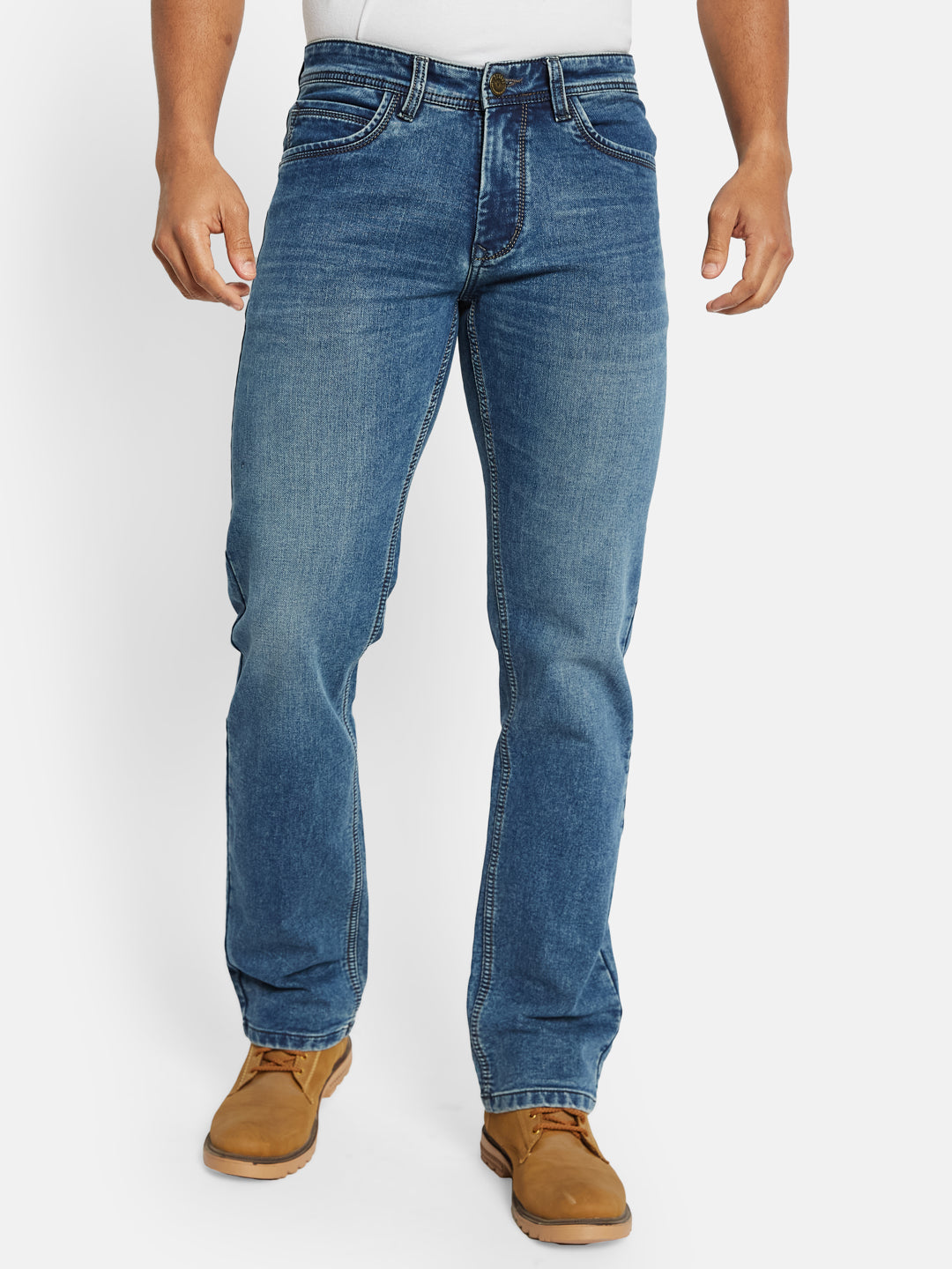 Octave Men Straight Fit Low Distress Light Fade Stretchable Jeans