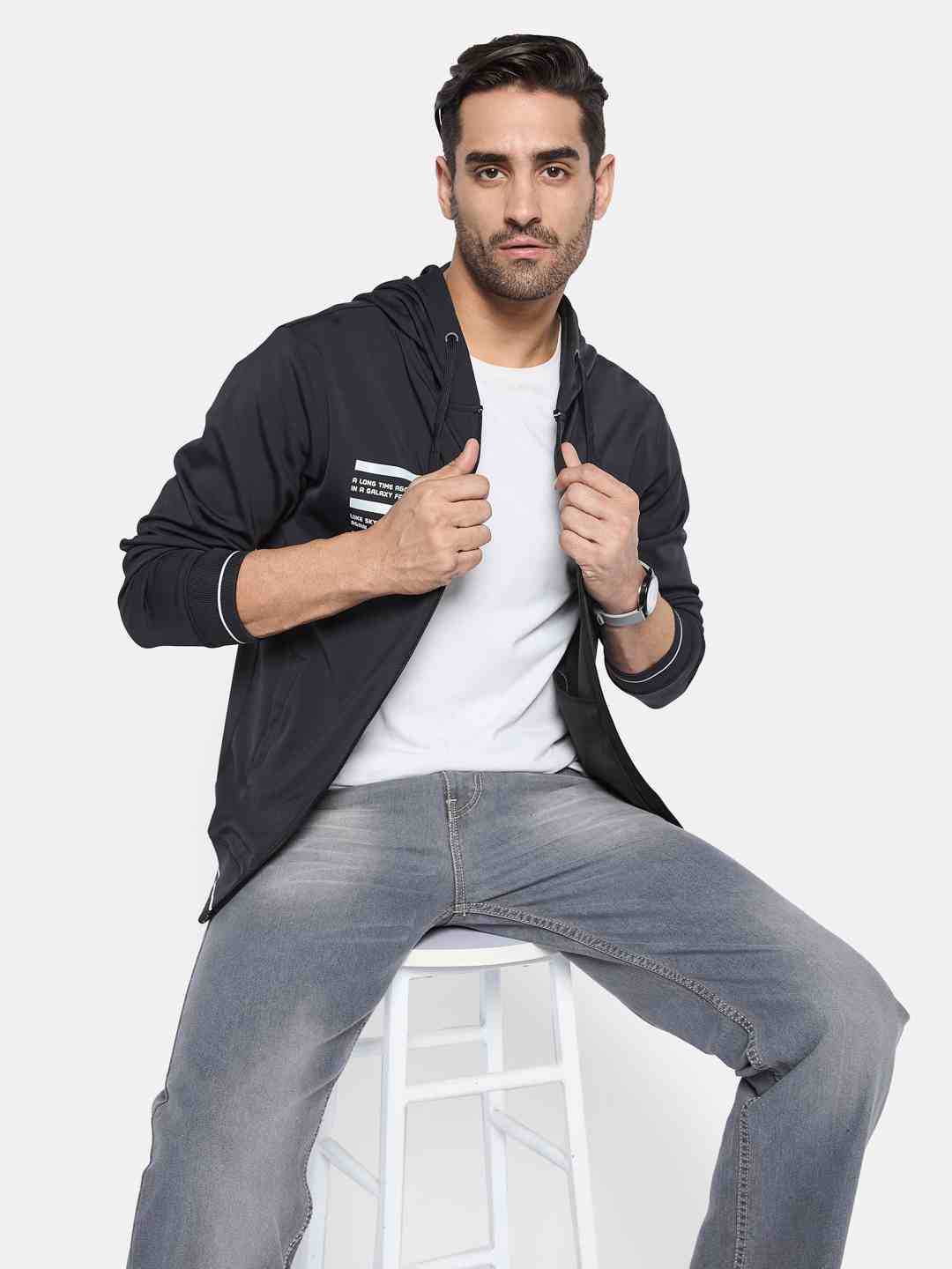 Octave Men Hooded Front-Open Sweatshirt