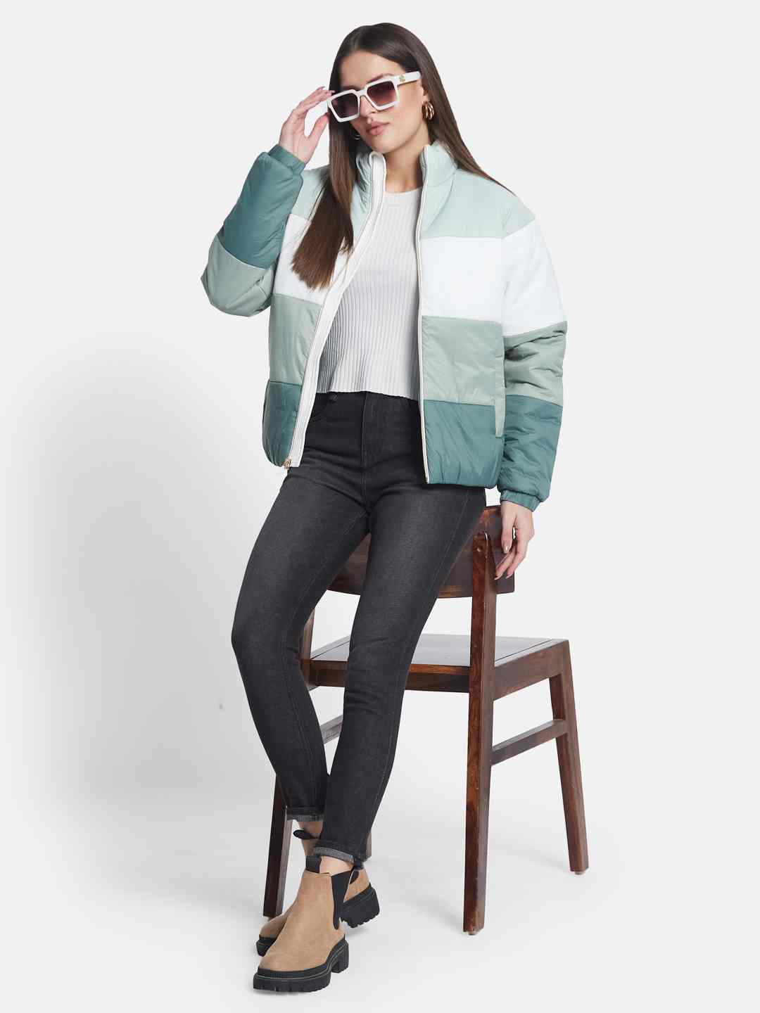 METTLE Women Colourblocked Puffer Jacket