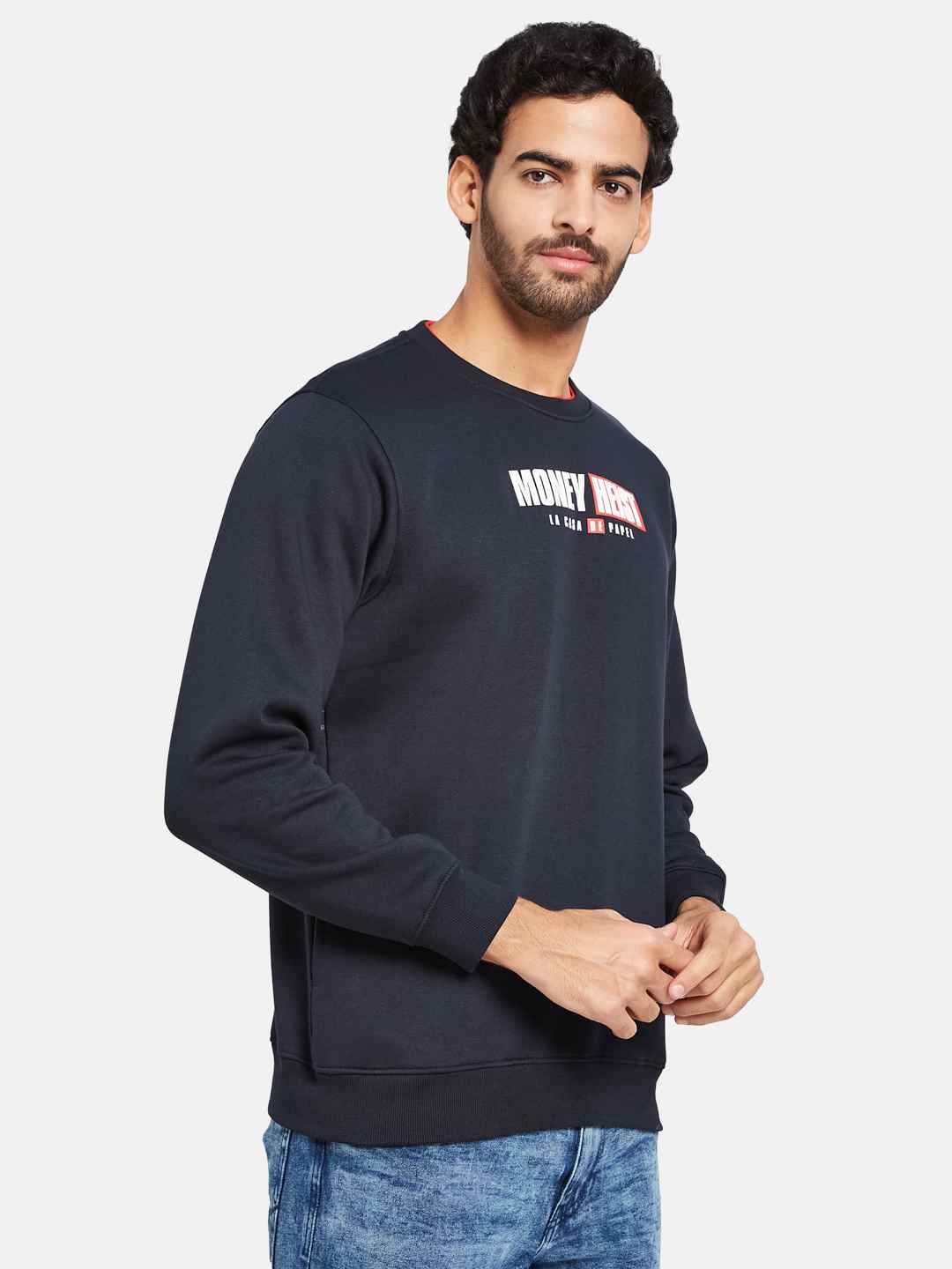 Octave Men Navy Blue Printed Sweatshirt