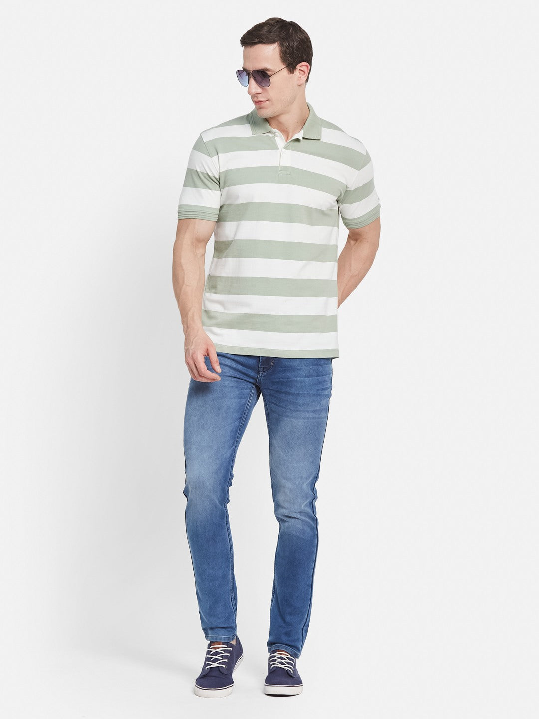 STRIPE POLO NECK PIQUE LYCRA  T-SHIRT