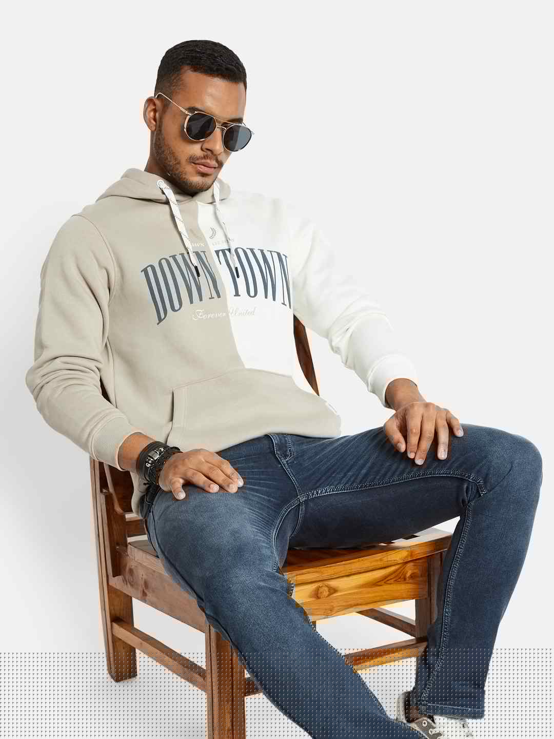 Octave Men Colourblocked Hooded Sweatshirt