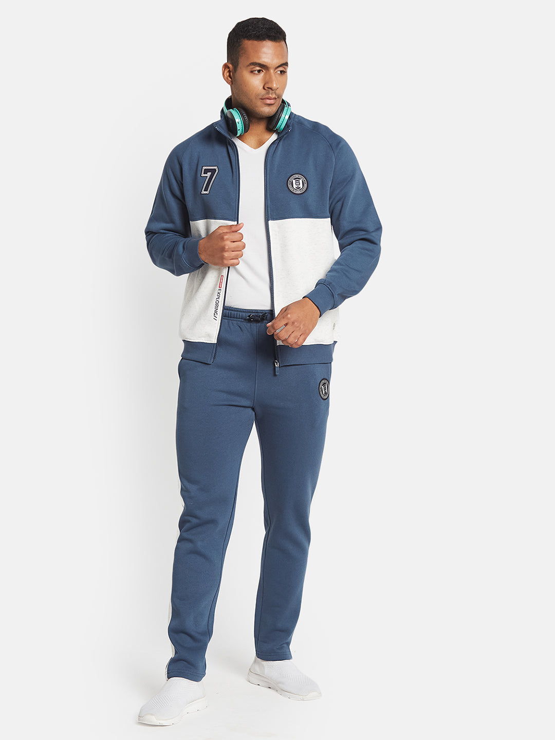 Octave Men Colourblocked Mock Collar Long Sleeves Mid-Rise Tracksuit