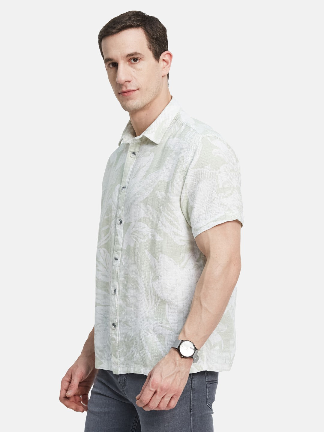 METTLE Men Spread Collar Floral Printed Cotton Casual Shirt