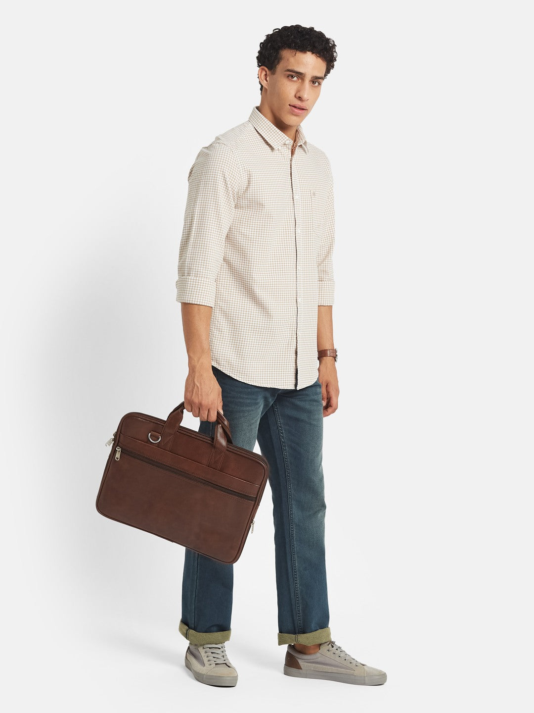 METTLE SS25 Checked Spread Collar Cotton Casual Shirt