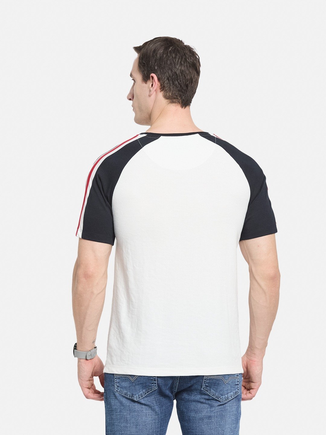 CUT N SEW ROUND NECK BOX KNIT T-SHIRT