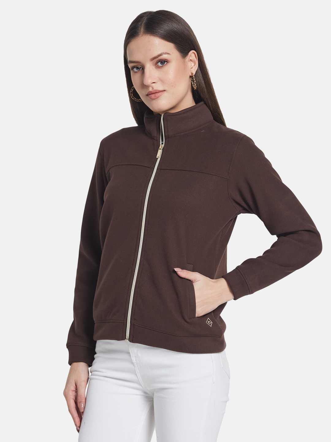 METTLE Women Mandarin Collar Long Sleeves Sweatshirt