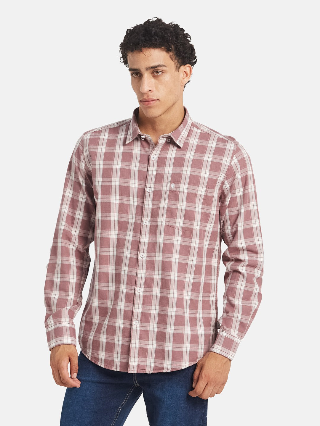METTLE SS25 Checked Spread Collar Cotton Casual Shirt