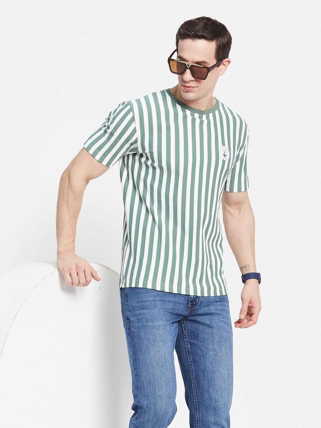 Octave Men Striped Monochrome T-shirt