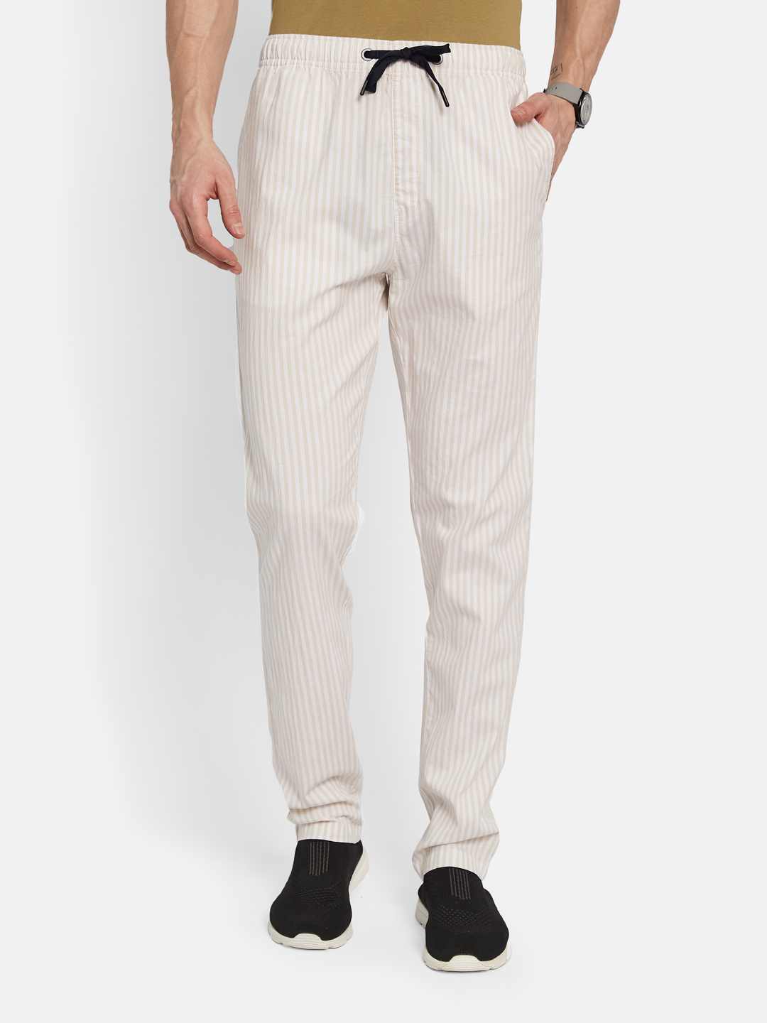 Octave Men Striped Cotton Track Pants