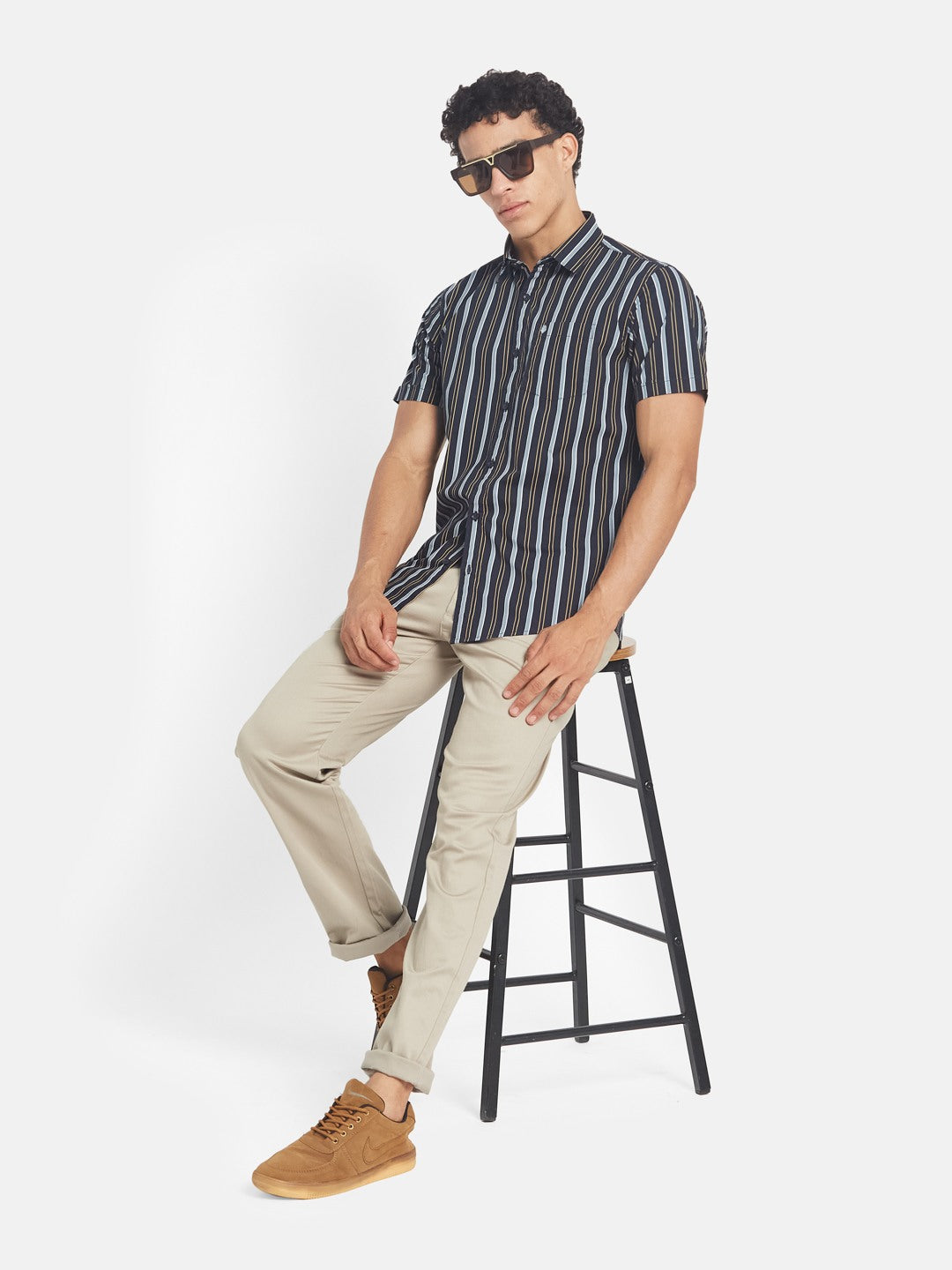 METTLE SS25 Vertical Striped Spread Collar Cotton Casual Shirt