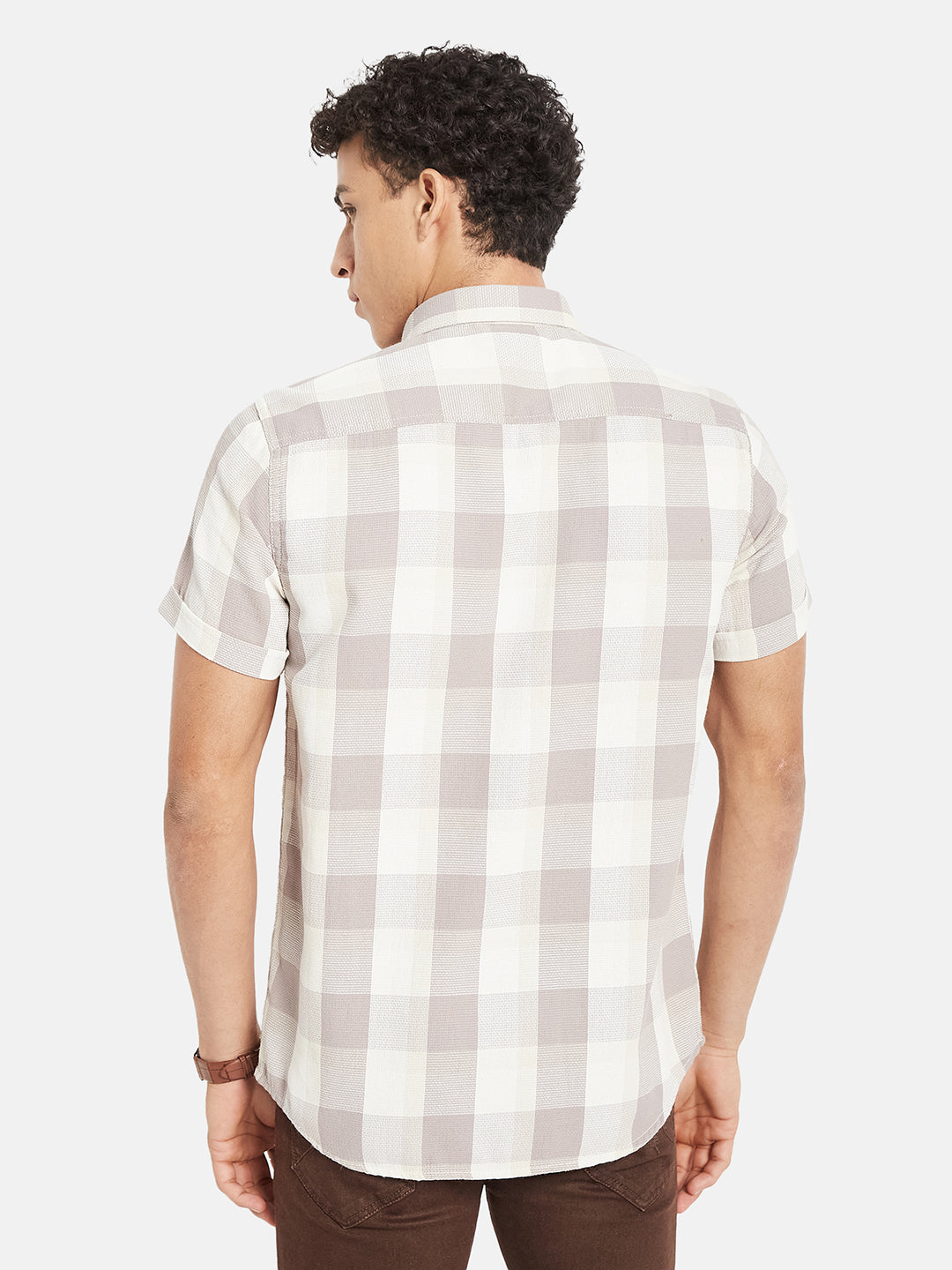 METTLE Men Checked Spread Collar Cotton Casual Shirt