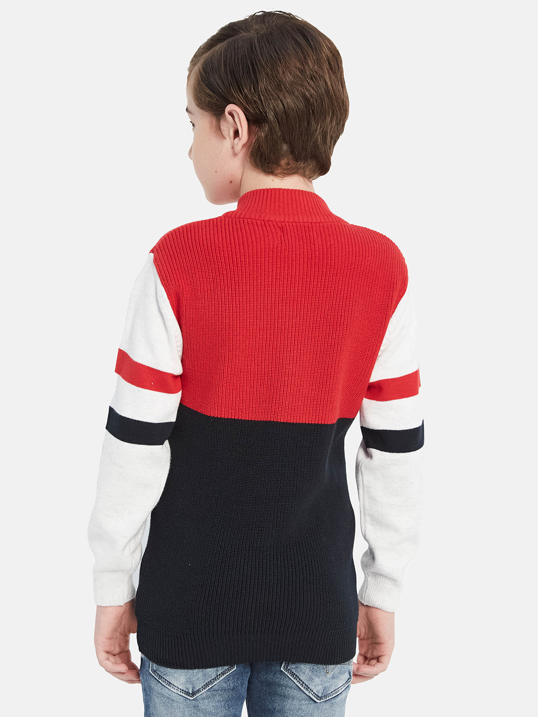 Octave Boys Colourblocked Mock Collar Cotton Pullover Sweater