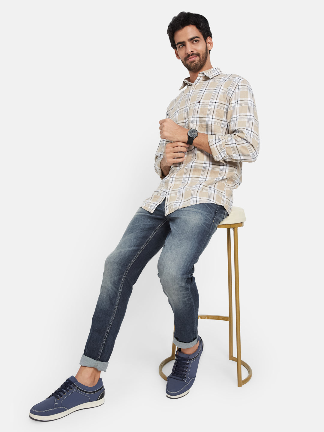 Mettle Others Checked Cotton Casual Shirt
