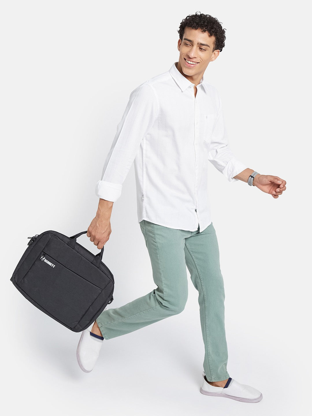 METTLE Men Textured Spread Collar Cotton Casual Shirt