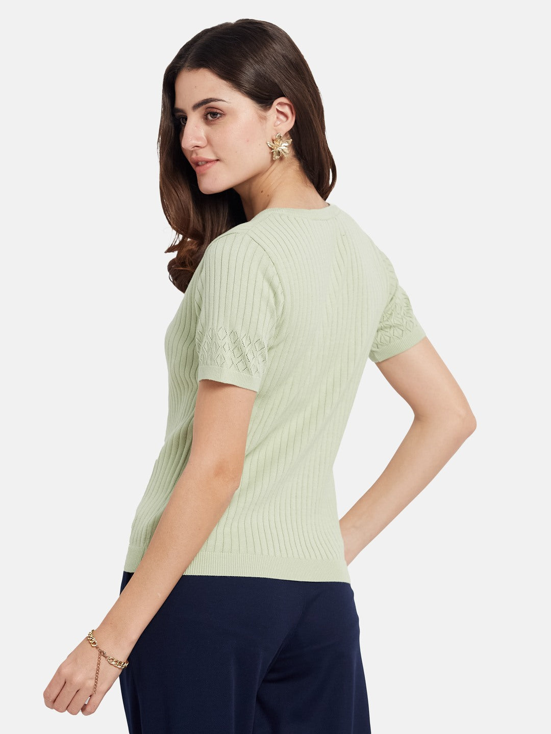 METTLE Self Design Printed V-Neck Cotton T-shirt