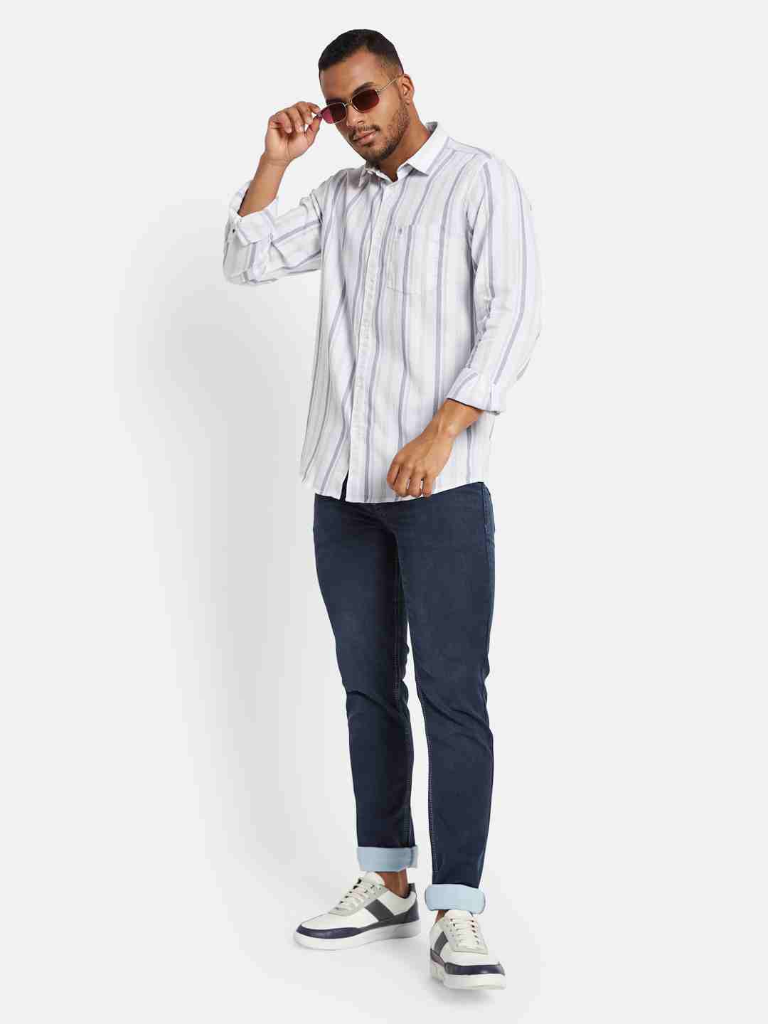 METTLE Men Multi Stripes Opaque Striped Casual Shirt