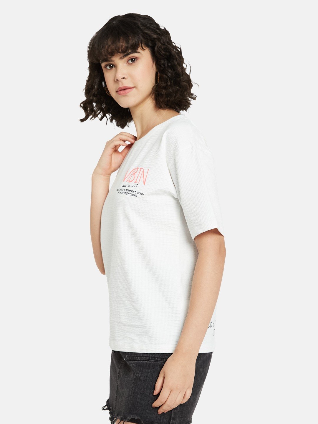 METTLE Women Typography Printed Round Neck Cotton T-shirt