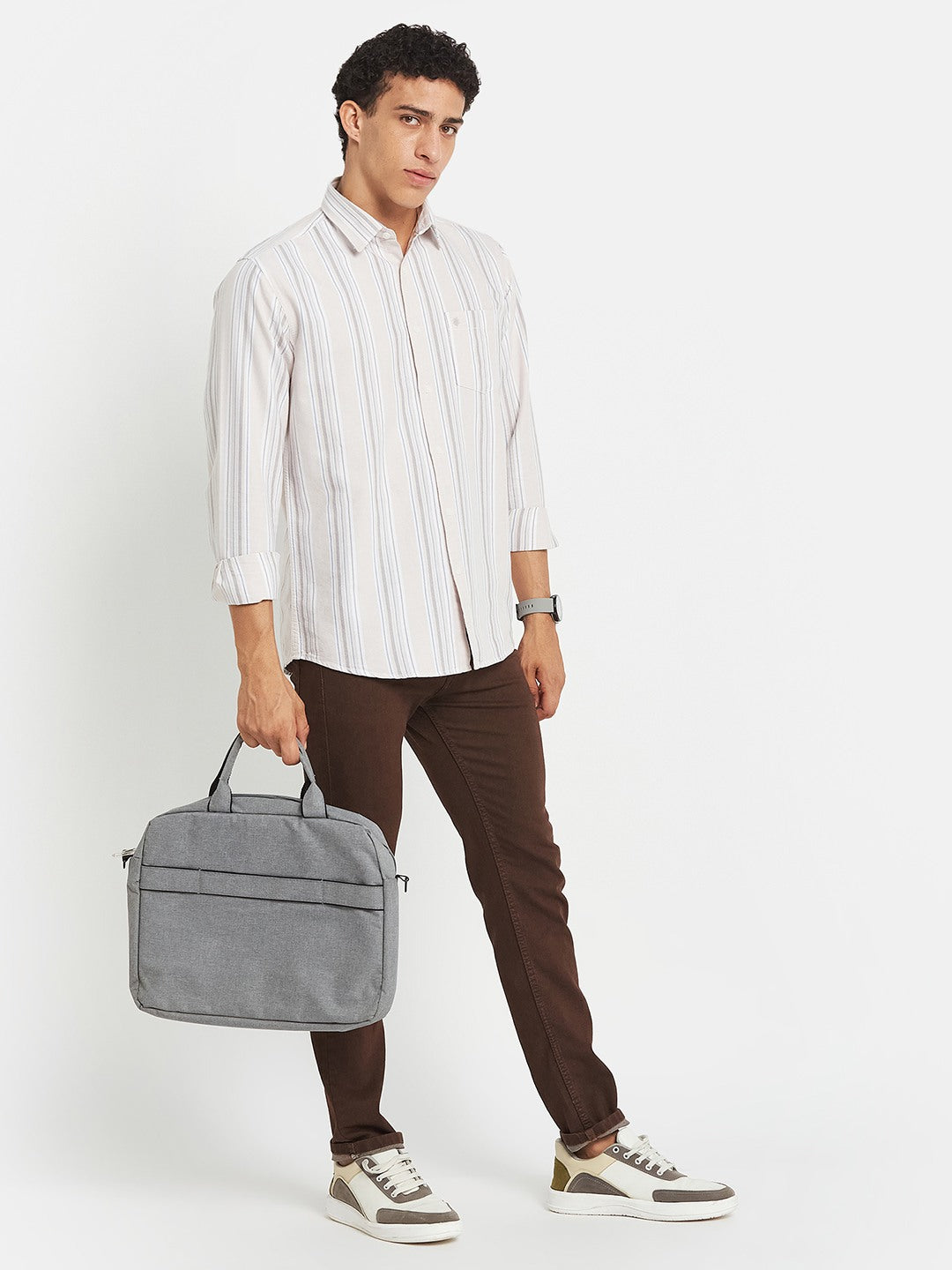 METTLE Men Vertical Striped Spread Collar Cotton Casual Shirt