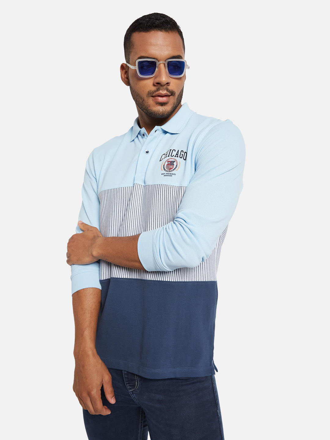 METTLE Men Colourblocked Polo Collar T-shirt
