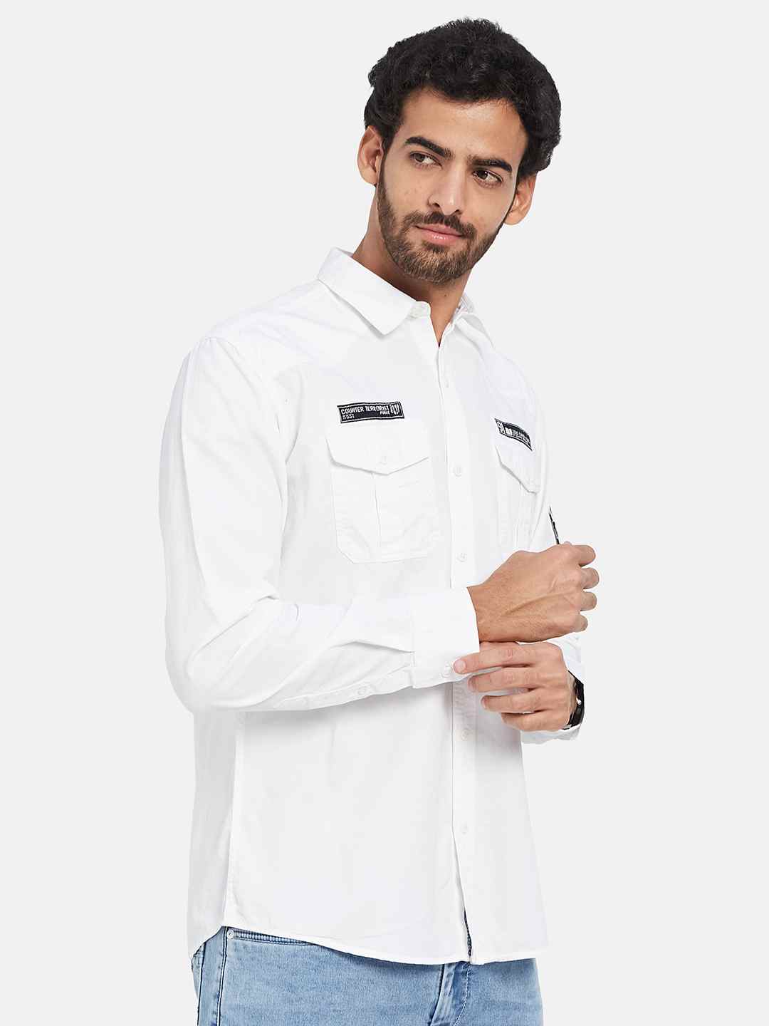 Mettle Spread Collar Long Sleeves Casual Cotton Shirt