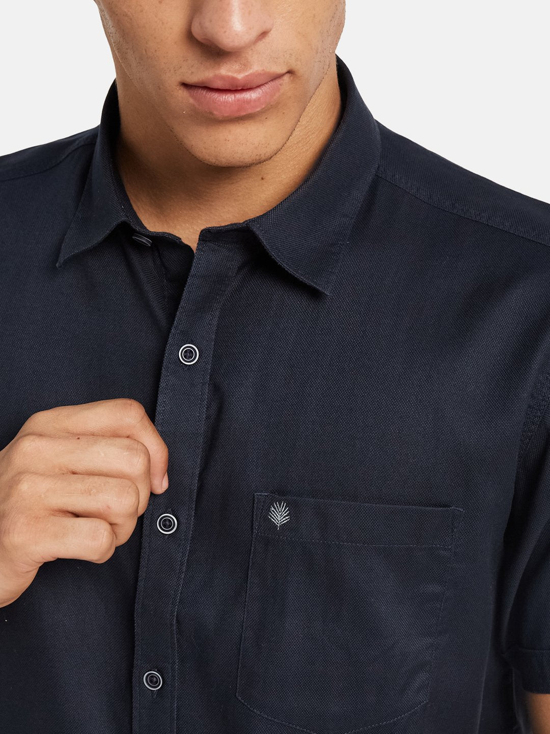 METTLE Spread Collar Cotton Short Sleeves Cotton Casual Shirt