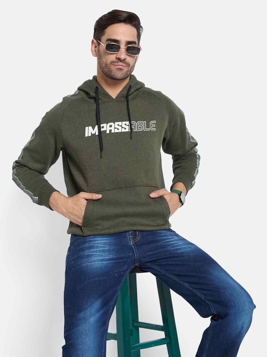 Octave Men Printed Hooded Pullover Sweatshirt