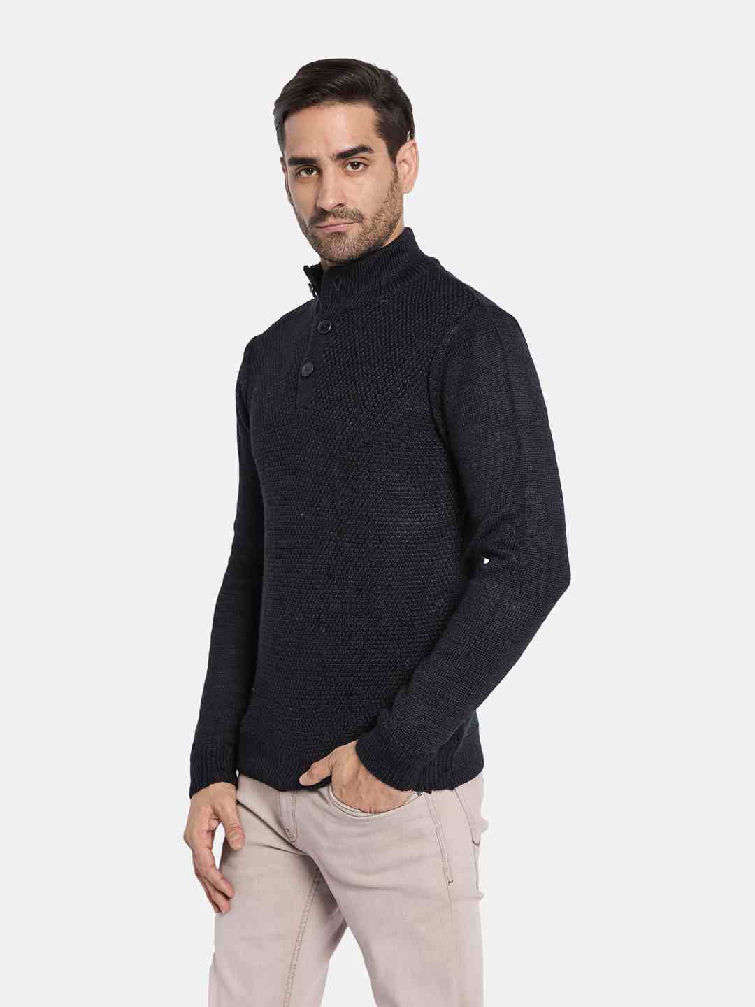 METTLE Men Self Design Mock Collar Sweater