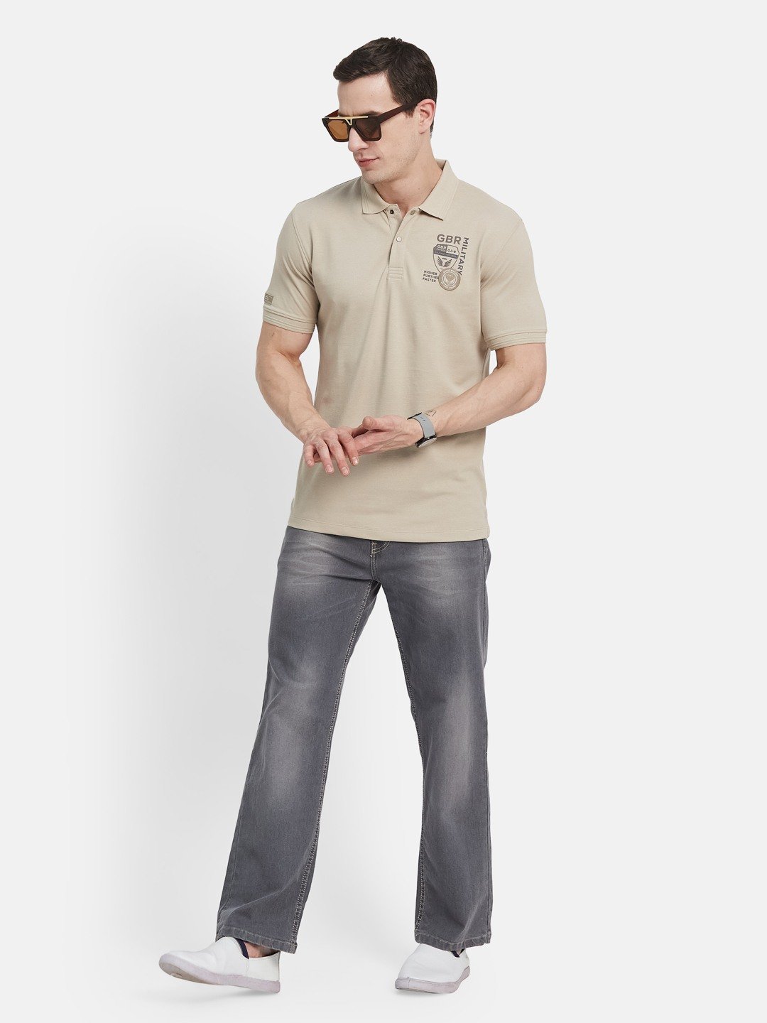 SOLID POLO NECK PIQUE MILLITARY APPLIQUED T-SHIRT